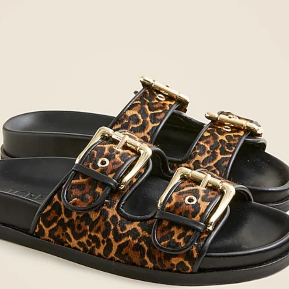 J. Crew Leopard Print Haircalf Slides